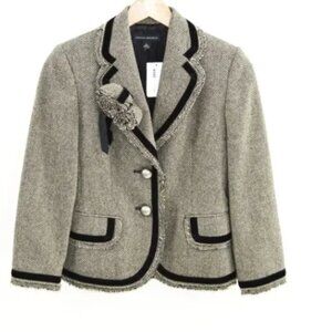 Banana Republic Herringbone Tweed Velvet Trim Blazer w/ Rosette - 12